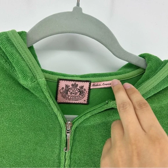 Juicy Couture Terry Cloth Full Zip Hoodie Women's M Green Y2K Jacket Vintage - Picture 4 of 11